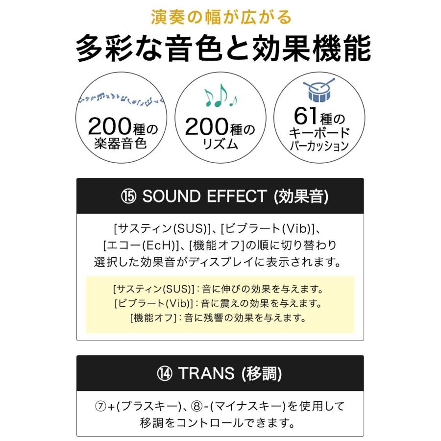 1年保証 電子キーボード 61鍵盤 電子ピアノ初心者 おすすめ 鍵盤楽器 子どもから大人まで スリムタイプ シンセサイザー 乾電池駆動 持ち運び 楽器 練 送料無料｜onedollar8｜05