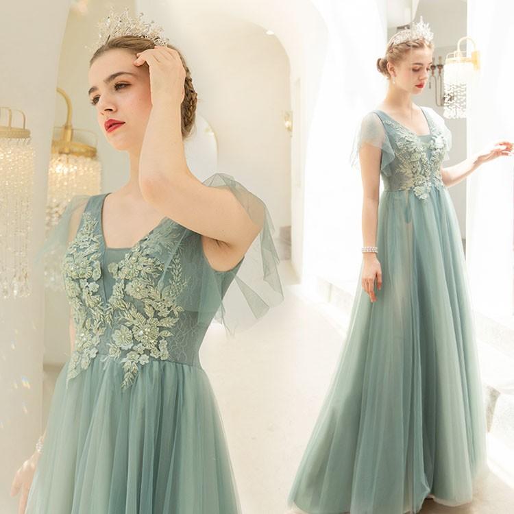 オンラインストア買い ドレス ロング つりスカートロングドレス 2次会 パーティードレス カラードレス 花嫁 結婚式 ノースリーブ 刺繍 大きいサイズ 花柄 グリーン 純正最激安 Ssl Daikyogo Or Jp