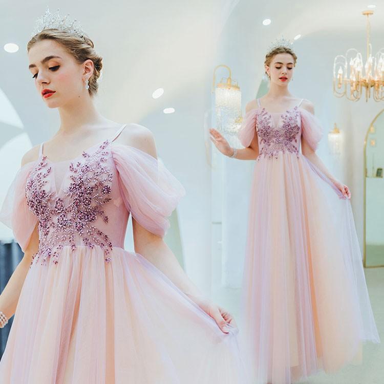 ランキング受賞 ドレス ロング ロングドレス 2次会 パーティードレス 花嫁 結婚式 花柄 ウェディングドレス 吊り オフショルダー 大きいサイズ 刺繍 花柄 ピンク 爆安プライス Www Skylanceronline Com