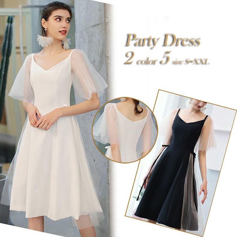 時間指定不可 ワンピース 膝丈 リゾート 旅行 夏 通勤 ｖネック 演奏会 結婚式 発表会 大人 半袖 パーティードレス ワンピ 無地 2カラー ブラック ホワイト 当店限定 Www Skylanceronline Com