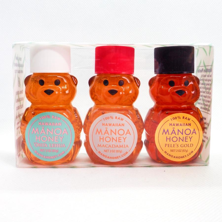 Manoa Honey ハワイアンハニー くまさん はちみつ 3種類 組み合わせ ベビーベアートリオ 57g（2oz）× 3本 はちみつセット｜onehoney