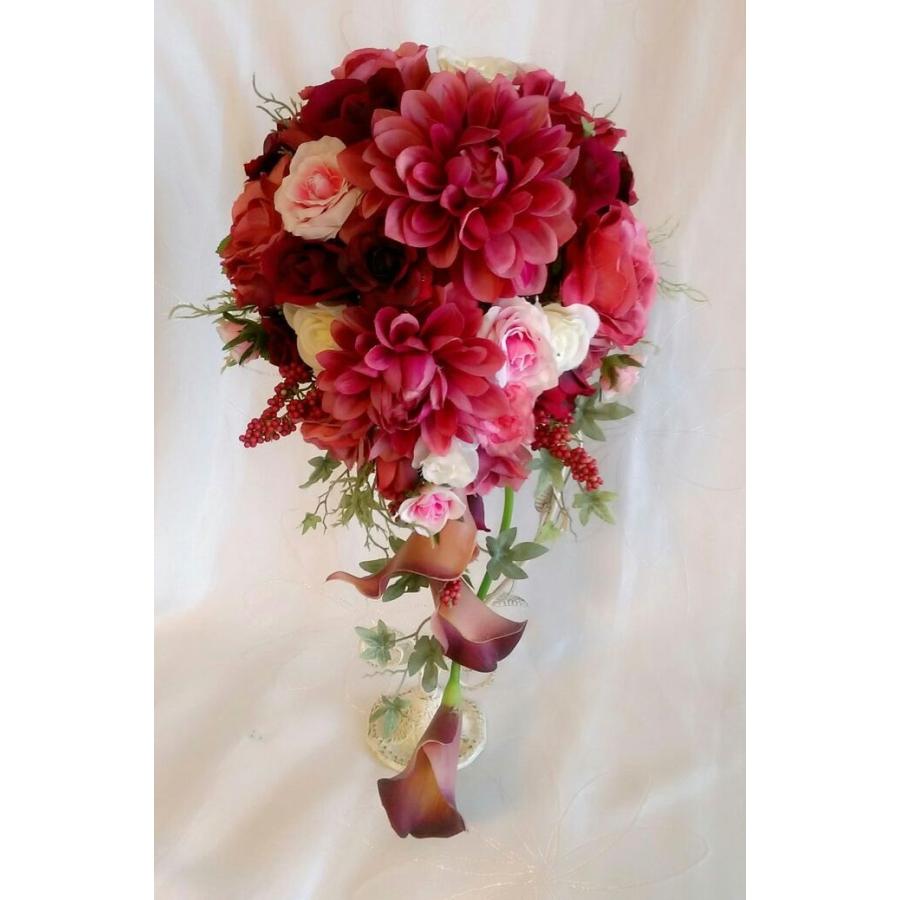 20.【ブートニア付】ウェディングブーケ　造花アーティシャルフラワー フープブーケ ブートニア アーティシャルフラワー 高級造花 美品