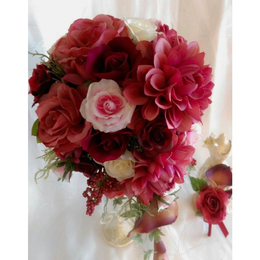 ウェディングブーケ キャスケードブーケ ダリア カラー