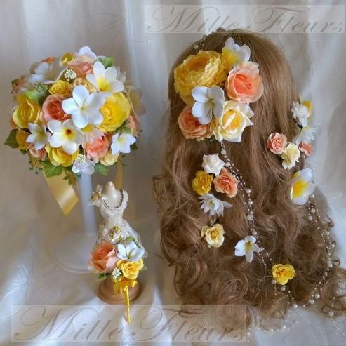 格安 ラウンドブーケ ラプンツェル風髪飾り ブートニア プルメリア イエロー 代引不可 Tv Creativetalentnetwork Com