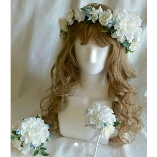 プルメリアブーケ　ミックスカラー　ブルー花冠　ホワイト花冠　リストレット付き プルメリアブーケ ミックスカラー ブルー花冠 ホワイト花冠