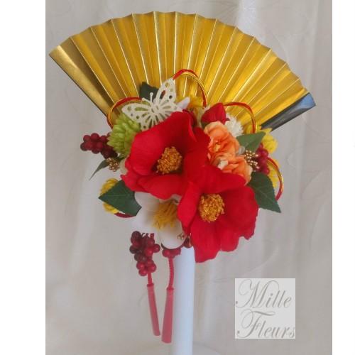 扇子ブーケ 赤 椿 ピンポンマム 和装 Y040 ミルフルール ヤフー店 通販 Yahoo ショッピング