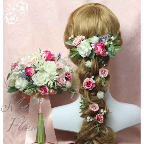 クラッチブーケ 花 ガーデニング ボリューム髪飾り ブートニア セット ホワイト 生花 ショッキングピンク ラベンダー ラプンツェル ヤフー