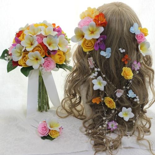 ワンサイズ Web限定 クラッチブーケ ボリューム髪飾り ブートニア プルメリア 南国 ラプンツェル No 143 生花 生花 ワンサイズ 15 442 Gulcemal Com Tr