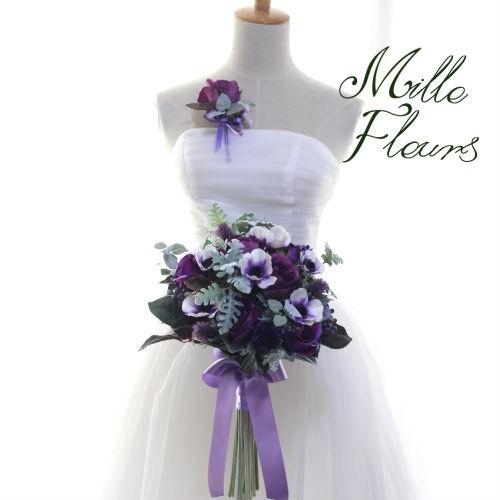 クラッチブーケ ブートニア付き アートフラワー アネモネ 紫 No 157 Y124 ミルフルール ヤフー店 通販 Yahoo ショッピング