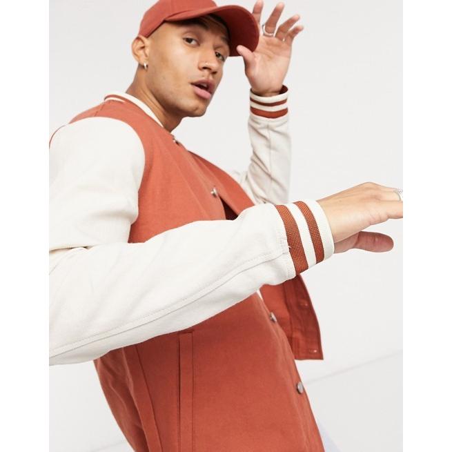 New限定品 エイソス デニムジャケット メンズ バーガンディ Asos Design Denim Varsity Jacket In Rust 安い Www Thaihealthcenter Org