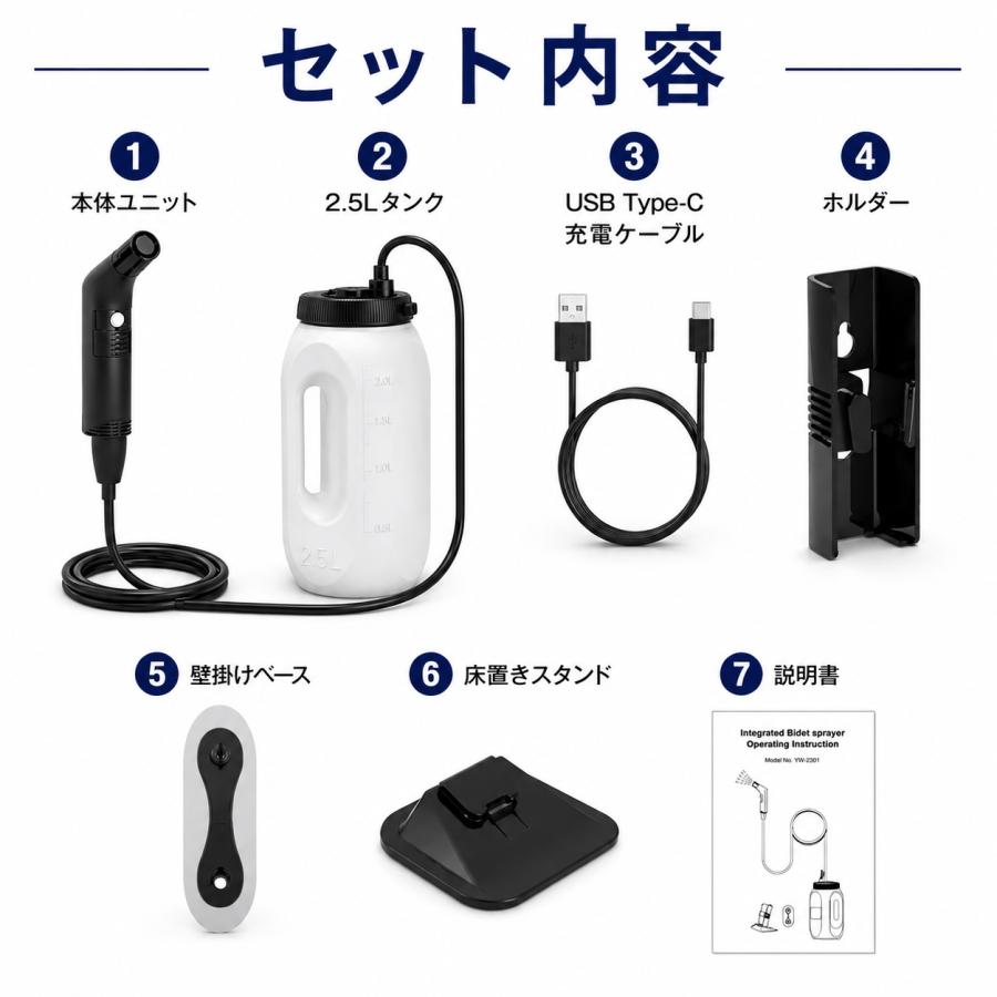 ウォシュレット 工事不要 充電式 電動 2段階水流 据え置き 壁掛け対応 ポータブルビデ おしり洗浄 介護 防災 賃貸 トイレ |  | 11
