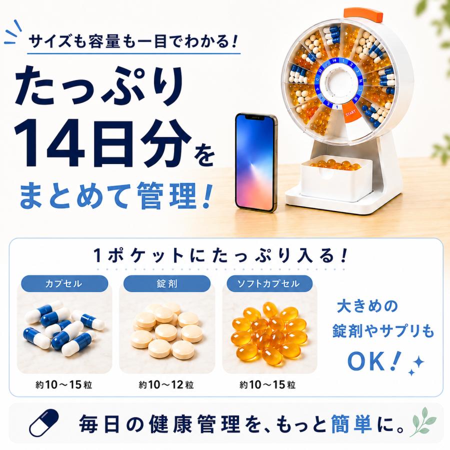 薬ケース 14日分 薬入れ 回転式 薬管理ケース ピルケース 大容量 壁掛け 卓上 スタンド付き 飲み忘れ防止 サプリケース 高齢者 介護 |  | 02