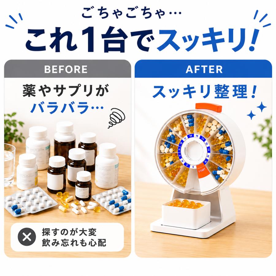 薬ケース 14日分 薬入れ 回転式 薬管理ケース ピルケース 大容量 壁掛け 卓上 スタンド付き 飲み忘れ防止 サプリケース 高齢者 介護 |  | 03
