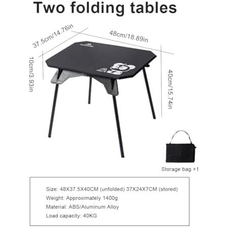 キャンプ テーブル ミニテーブル サイドテーブル ソロテーブル 折りたたみ アウトドア アルミ 軽量 40kg 耐荷重 48x40x37.5cm ブラック_2