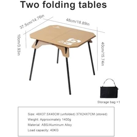 アウトドア テーブル ソロテーブル サイドテーブル ミニテーブル 折りたたみ キャンプ アルミ 48x40x37.5cm 軽量 40kg 耐荷重 サンドベージュ_2