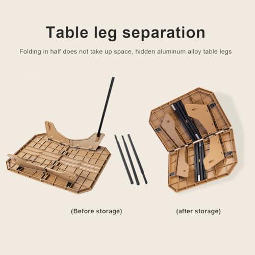 アウトドア テーブル ソロテーブル サイドテーブル ミニテーブル 折りたたみ キャンプ アルミ 48x40x37.5cm 軽量 40kg 耐荷重 サンドベージュ_3