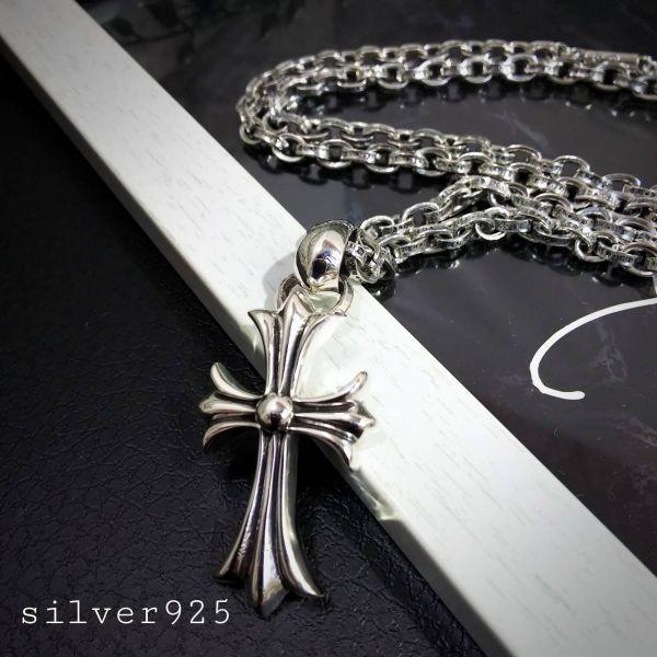 シルバー 925 ペーパーチェーン クロス ネックレス 55cm タイニー 