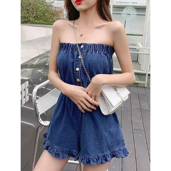 デニム シャツワンピース ミニ丈ワンピース デニム ショートパンツ チューブトップ 韓国 ファッション レディース Jm5239 Jm5239 ワンピの里 通販 Yahoo ショッピング