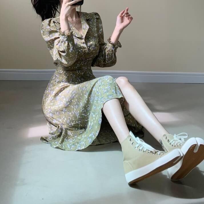 ロングワンピース ワンピ 韓国 コーデ きれいめ 40代 30代 代 花柄 レトロ 長袖 ロング ミモレ丈 上品 ハイウエスト 襟付き フレア 大人 可愛い Aライン Jw249 ワンピの里 通販 Yahoo ショッピング