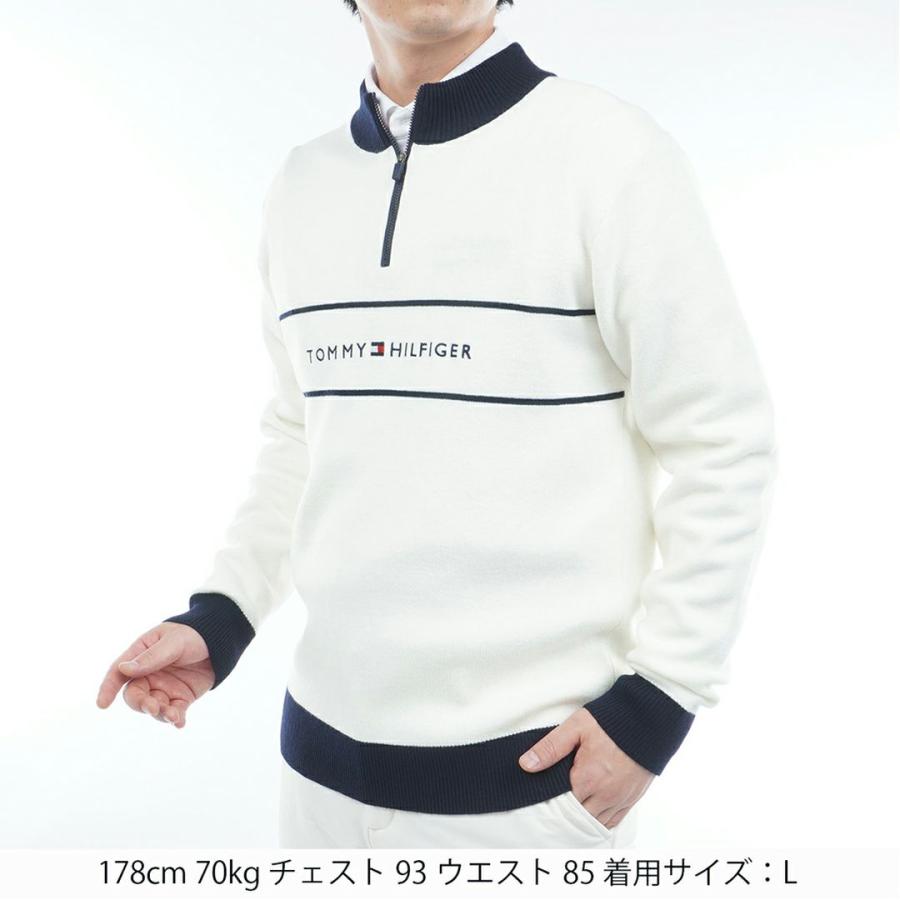 トミーヒルフィガー TOMMY HILFIGER メンズ フロントロゴ　ハーフZIP モックネックニット THMA587 | TOMMY HILFIGER | 01