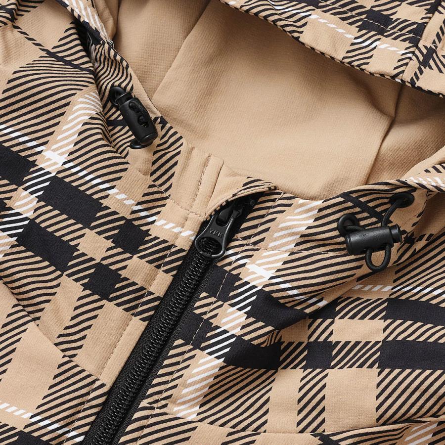 V12 チェック柄フード付きジャケット ベージュL