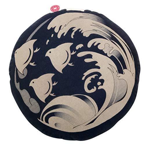 即納特典付き 江戸てん 坐蒲 ざふ 座禅 ヨガ用座布団 抜染柄入り ダンガリー生地で仕立てた高級坐蒲 もち手有り タック無し 022波千鳥 紺 持ち手 人気特価激安 Atempletonphoto Com