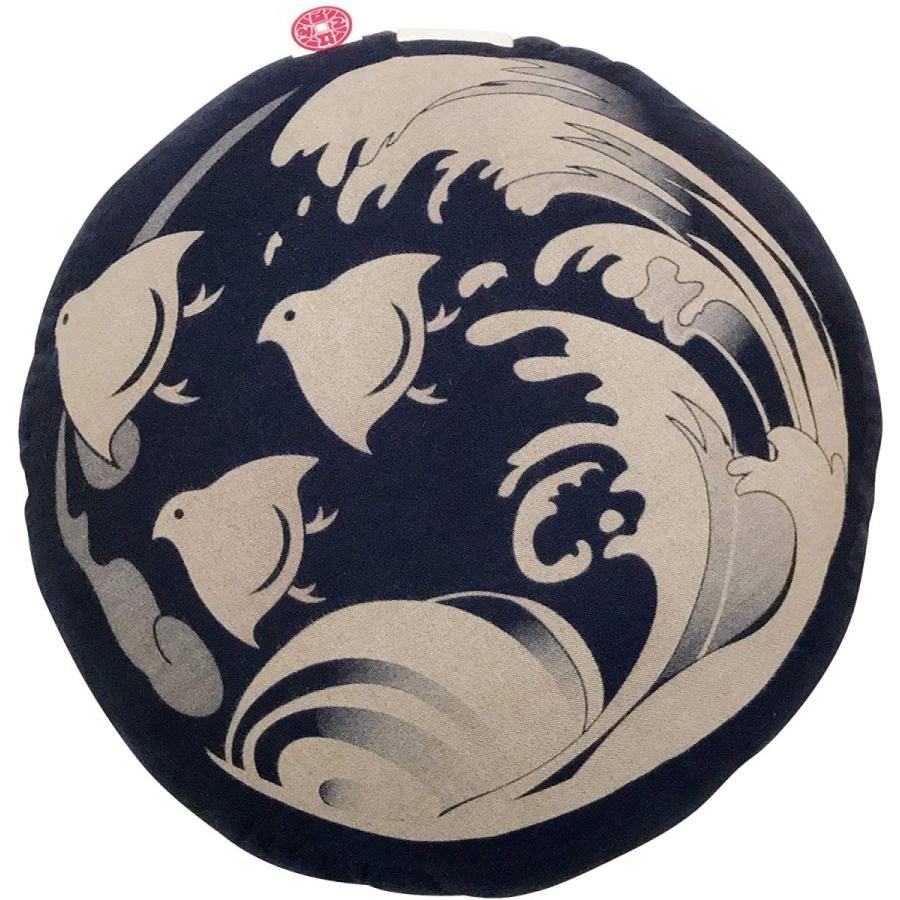 即納特典付き 江戸てん 坐蒲 ざふ 座禅 ヨガ用座布団 抜染柄入り ダンガリー生地で仕立てた高級坐蒲 もち手有り タック無し 022波千鳥 紺 持ち手 人気特価激安 Atempletonphoto Com