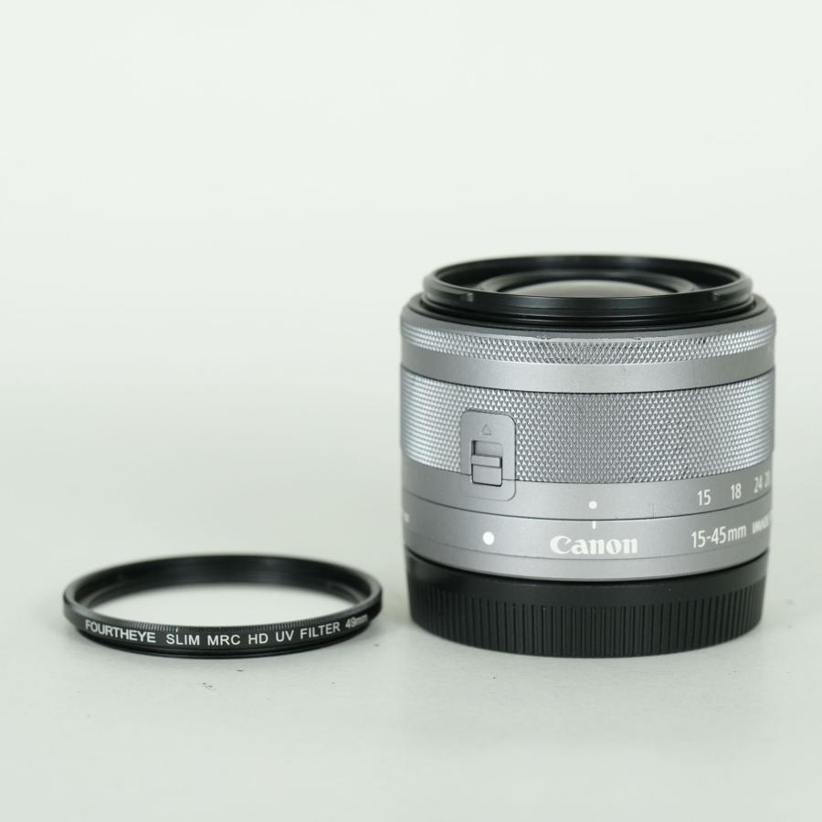 【美品・フィルター付】Canon EF-M 15-45mm IS STM 並品 | フィルター付] Canon EF-M15-45mm F3.5-6.3 IS STM [シルバー