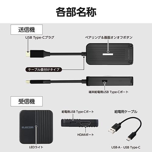 エレコム(ELECOM) DH-CW4K110BK ブラック USB Type-C ワイヤレスHDMI 送受信機セット 1080p/30m転送 無線化 アプリ不要 簡単接続_6