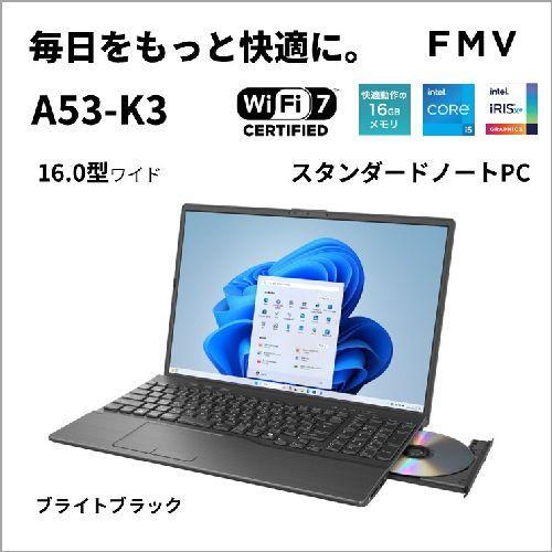 【長期保証付】富士通(FUJITSU) FMV Note A FMVA53K3BA 16.0型 Win11Home Corei5 メモリ16GB SSD256GB Office オプション付 ブライトブラック A53-K3の画像