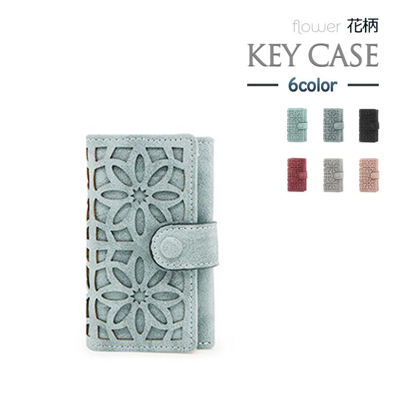 キーケース レディース おしゃれ 多機能 かわいい ボタン 鍵 収納 ポケット 使いやすい スリム 薄型 6連 お札入れ 3つ折り 花柄 透かし ワンズショップ 通販 Paypayモール