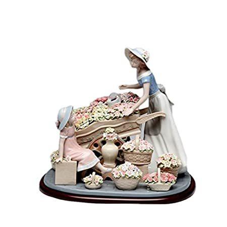 Fine Porcelain Figurine - Lady with Flowers Wagon その他おもちゃ
