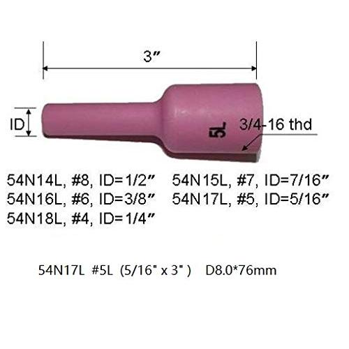 RIVERWELD 5個 54N18L 54N17L 54N16L 54N15L 54N14L （長い） TIG アルミナ ガスレンズ ノズル キット｜onetoday｜03