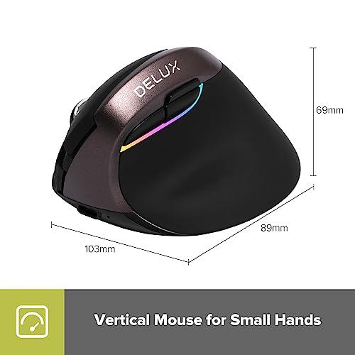 DELUX エルゴノミクスマウス 無線 静音 小型 縦型マウス 4000DPI Bluetooth、2.4GHZ、有線3つのモード RGBライト 充電｜onetoday｜08