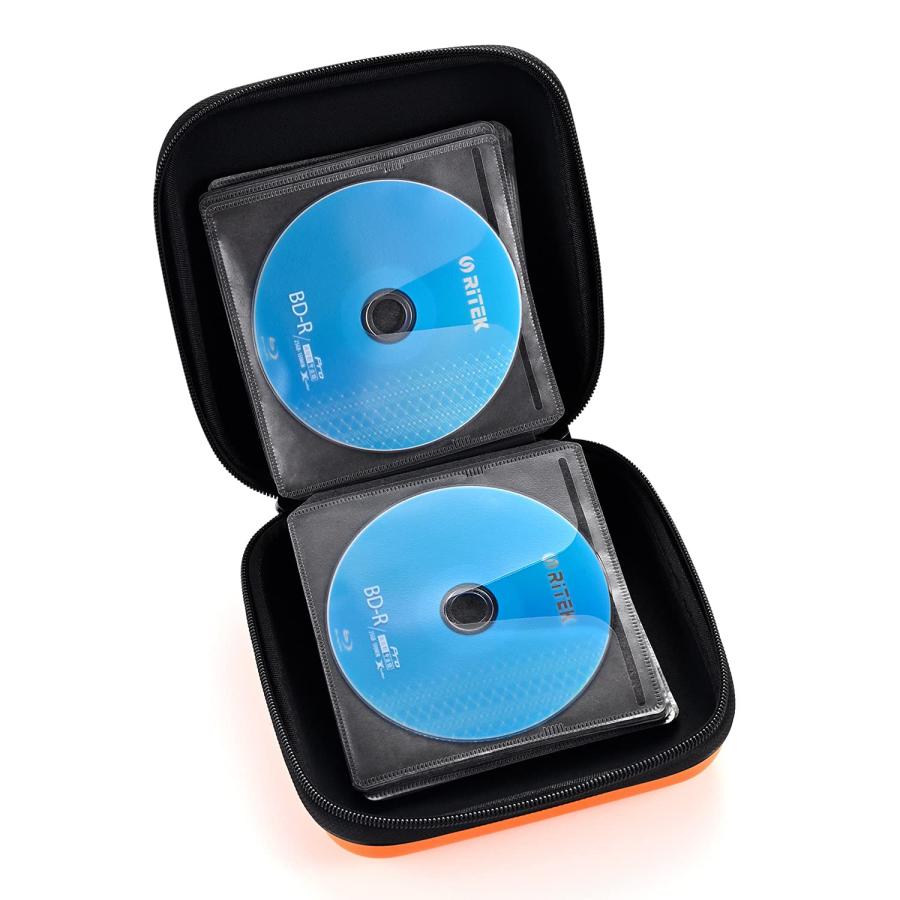 LIOVODE 48枚収納 CDケースポータブルEVA blu-ray ディスク収納ケース 大容量 DVD/VCD 収納 (48枚, オレンジ色 48｜onetoday｜02