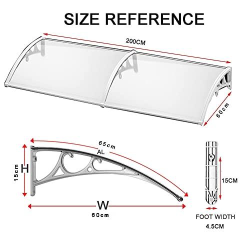Bunny Ears ひさし屋根 後付け, 玄関 雨よけ 庇 アルミブラケット付き 60x200cm ポリカーボネート ベランダ 遮光 屋根庇， テラ｜onetoday｜02