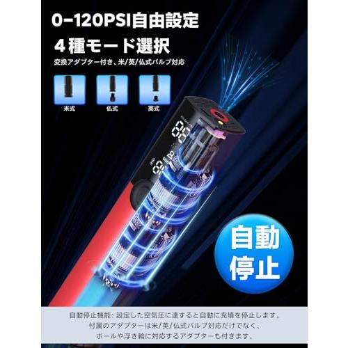 Woowind BP188-R 電動 空気入れ 自転車 電動エアポンプ 携帯式 充電式 エアコンプレッサー 自動停止 米仏式バルブ対応 ミニ アルミカ｜onetoday｜05