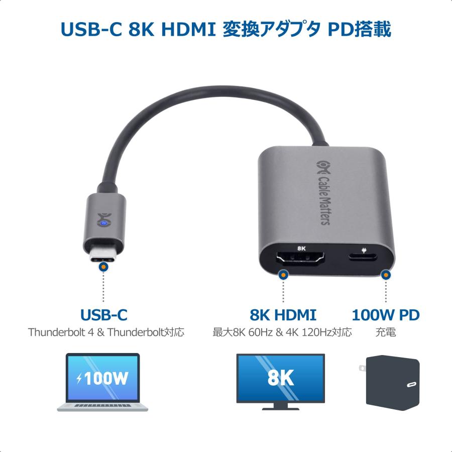 Cable Matters 48Gbps USB Type C HDMI 変換アダプタ USB C HDMI変換アダプタ 100W PD充電 4K 1｜onetoday｜02