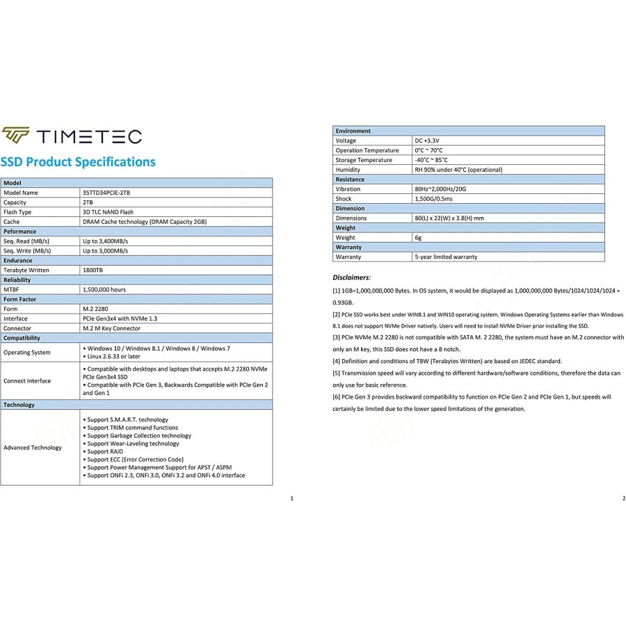 Timetec M.2 2280 NVMe PCIe Gen3x4 8Gb / 秒 3D NAND内蔵型 SSD 2TB｜onetoday｜08