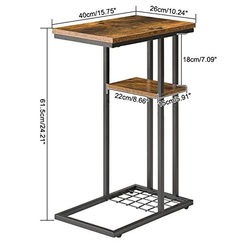 YMYNY C形茶卓、ソファーとベッドサイドキャビネット、安定な金属フレーム付き、リビングルーム、寝室の工業サイドテーブル、取り付け簡単、レトロブラウ｜onetoday｜03