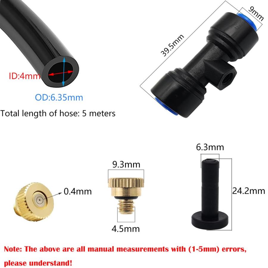 CESFONJER ミスト冷却システム、灌漑システムキット、ミストシステムガーデンホース5M、スプレーノズル10個、ノズルシート10個、エンドプラグ5 |  | 01