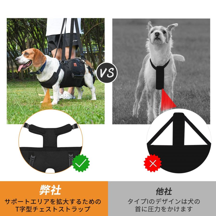 LOOBANI 犬 ハーネス 犬 歩行補助ハーネス 老犬の前足と後足の補助 けが 介護 リハビリにも利用可能 安定調節ショルダーストラップ付 調節可能｜onetoday｜04