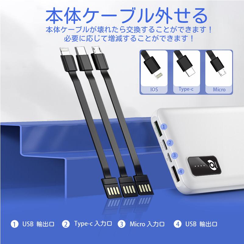 モバイルバッテリー 大容量 軽量 薄型 ケーブル不要 12800mAh 2台同時