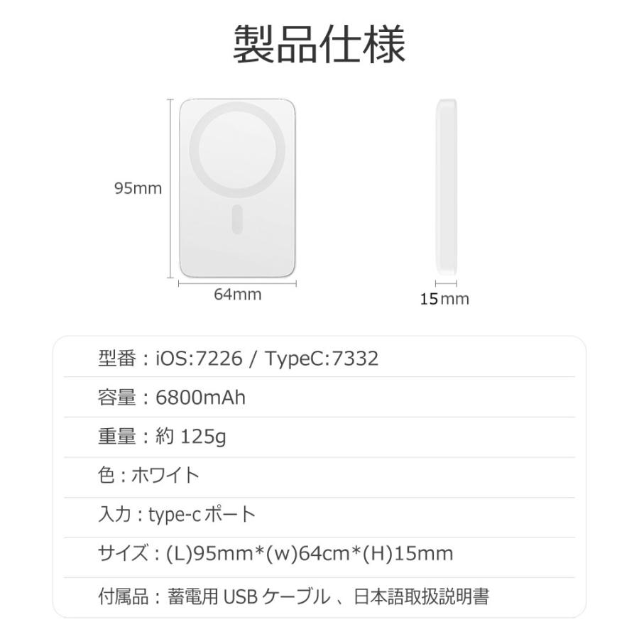モバイルバッテリー MagSafe ワイヤレス 2個セット 磁気 超軽量 薄型 小型 マグネット 充電器 6800mAh PSE マグセーフ iPhone 16 15 iPhone14 android | FIPRIN | 21