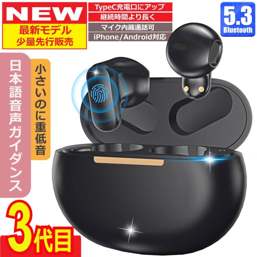 ワイヤレスイヤホン Bluetooth5.3 日本語音声ガイド コンパクト 高音質 