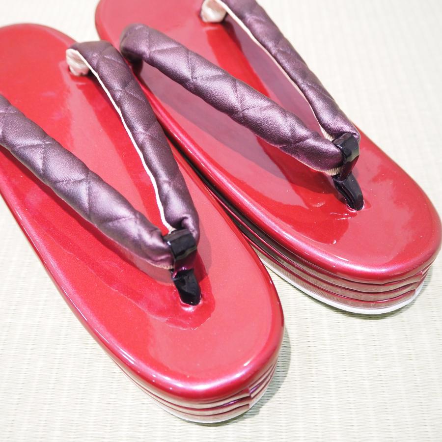 草履バッグセット 振袖用 キルティング メタリックカラー 紫 エンジ