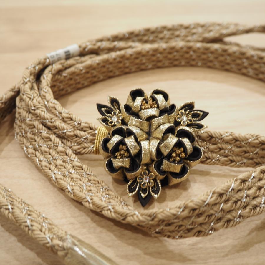 帯締め　高級　振袖　水引き　つまみ細工　ベージュゴールド　日本製　新品0813⑧ 帯締め 高級 振袖 水引き つまみ細工 パール 白金 日本製 新品