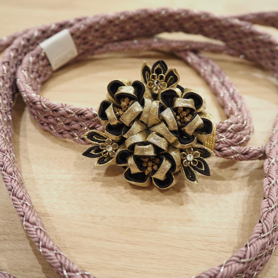 帯締め　高級　振袖　水引き　つまみ細工　ベージュゴールド　日本製　新品0813⑧ oneuchi-kimono_kto10