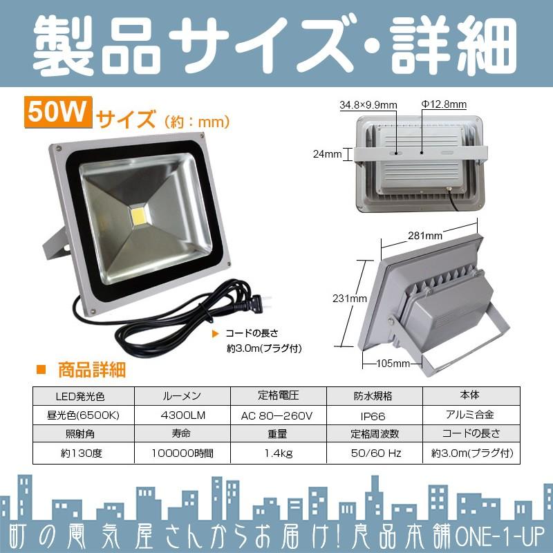 夜間作業 野球練習 等に LED投光器 LEDライト LED作業灯 屋外 50W
