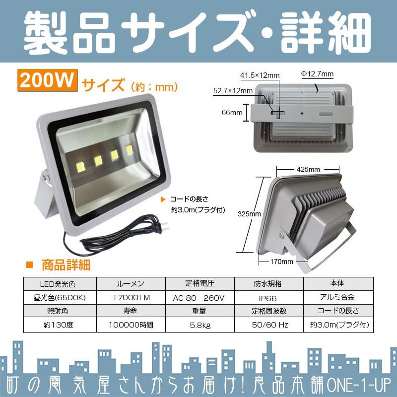 夜間作業 工事現場 等に LED投光器 LEDライト LED作業灯 屋外 200W 17000LM(2000W相当) ハイパワー 高出力 広角130度 省エネ LED投光機 LED 作業灯 【1個】_1